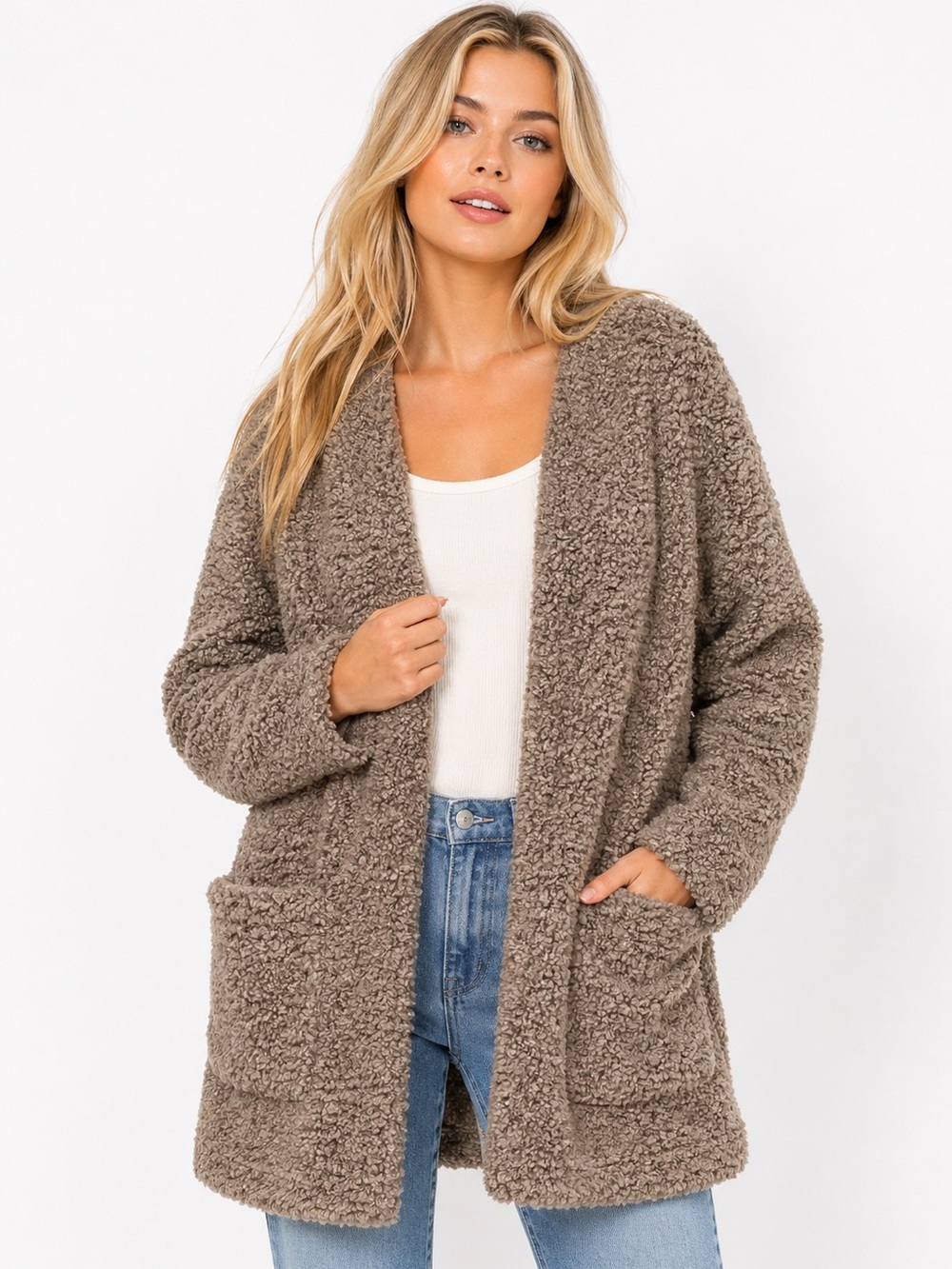 NWOT BCBGeneration‎ Size Large Faux Fur Cozy Gray Teddy Coat MIDI Length